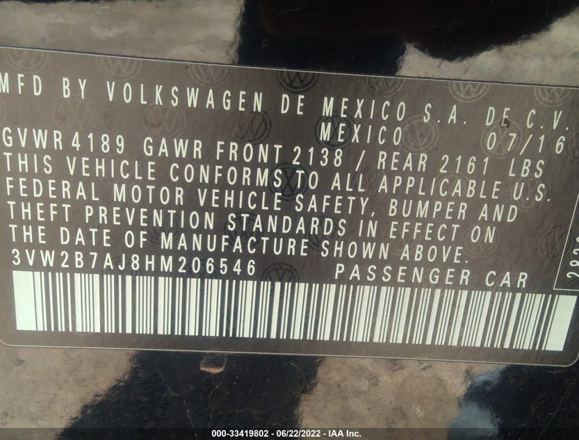 3VW2B7AJ8HM206546