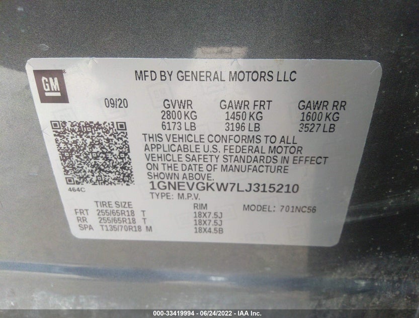 1GNEVGKW7LJ315210