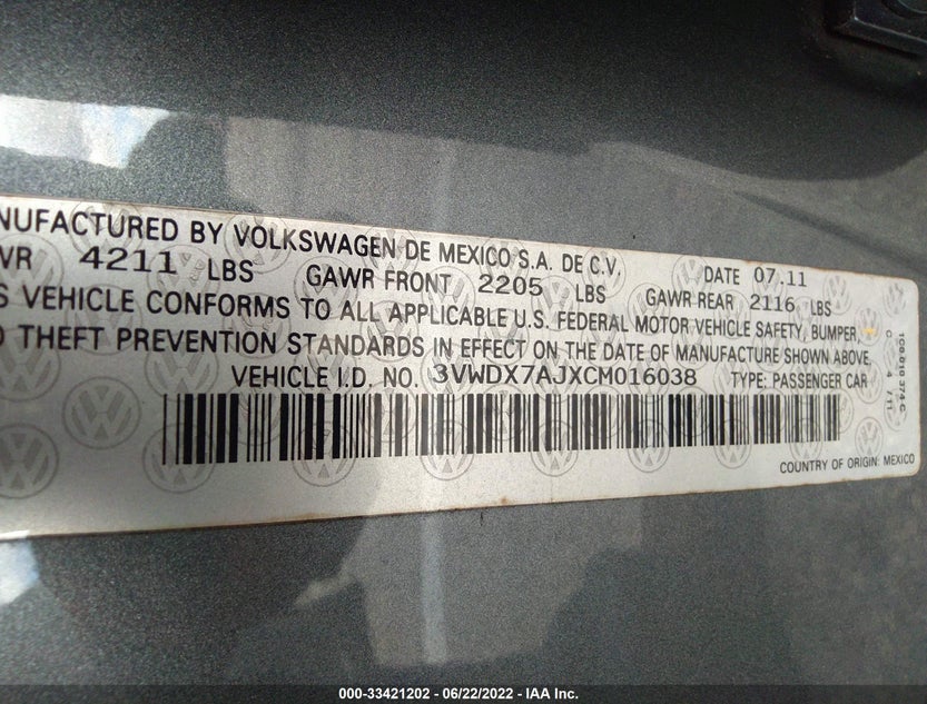 3VWDX7AJXCM016038