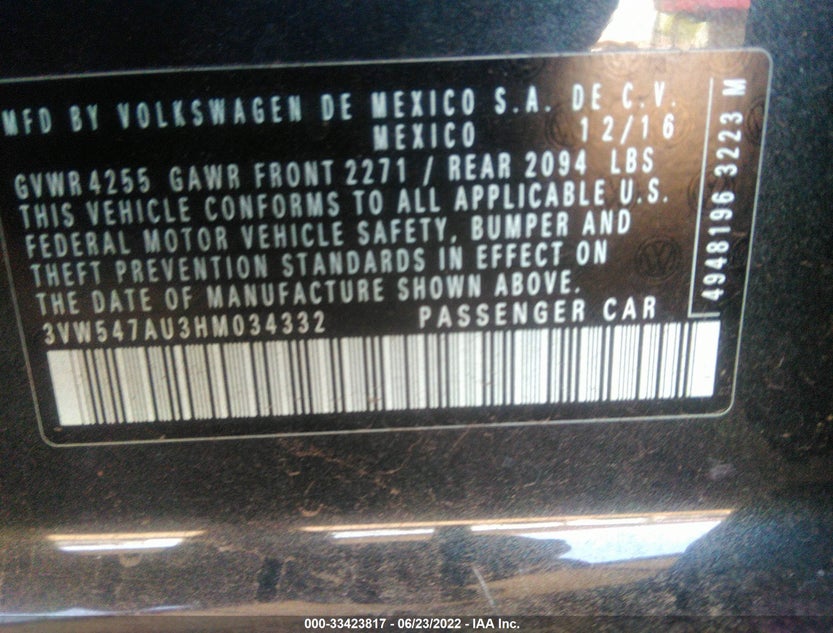 3VW547AU3HM034332