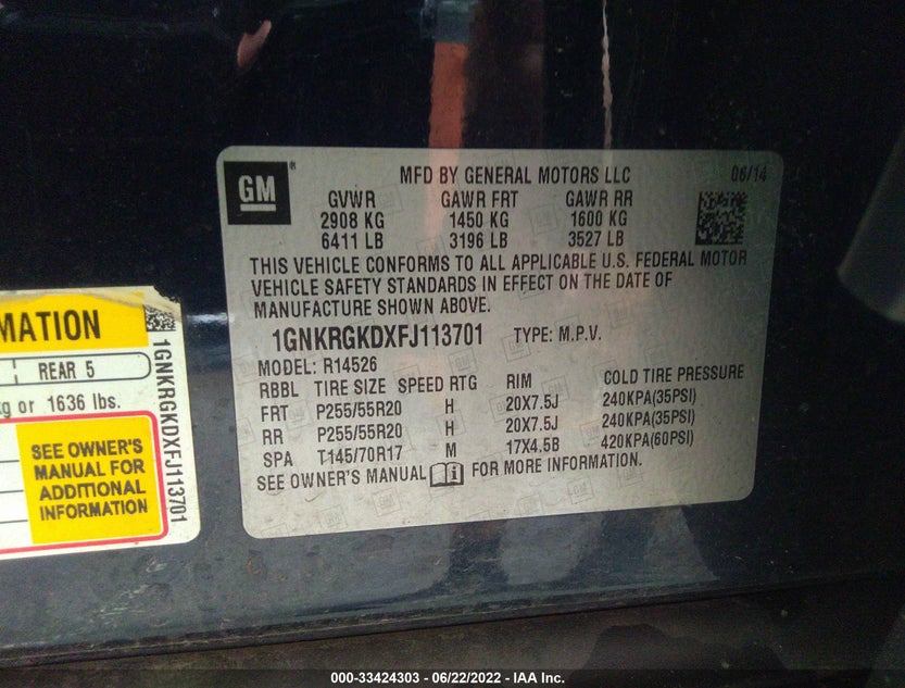 1GNKRGKDXFJ113701