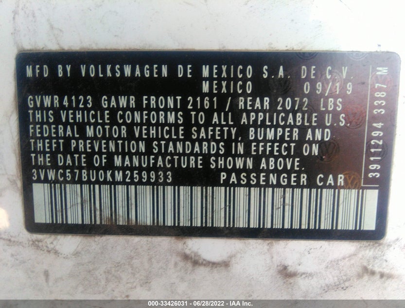 3VWC57BU0KM259933