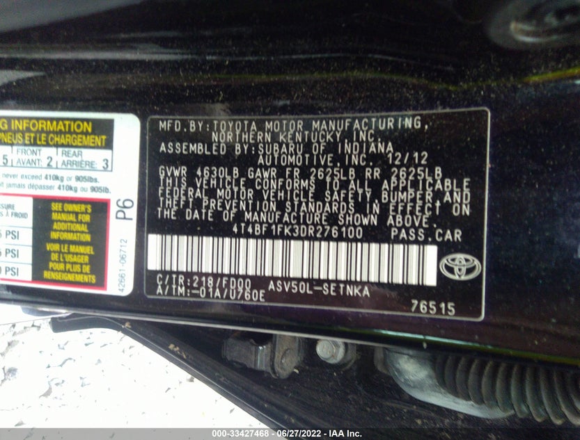4T4BF1FK3DR276100