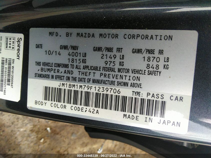 2015 Mazda Mazda3 I Grand Touring VIN: JM1BM1M79F1239706 Lot: 33445339