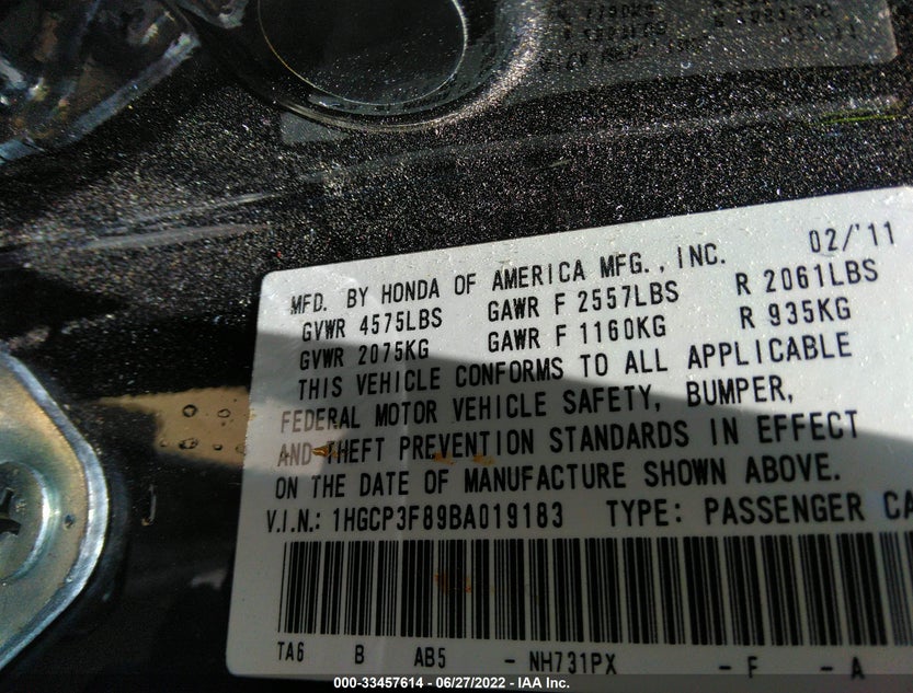 1HGCP3F89BA019183