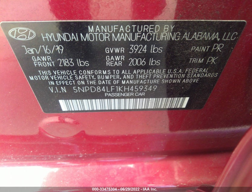 5NPD84LF1KH459349