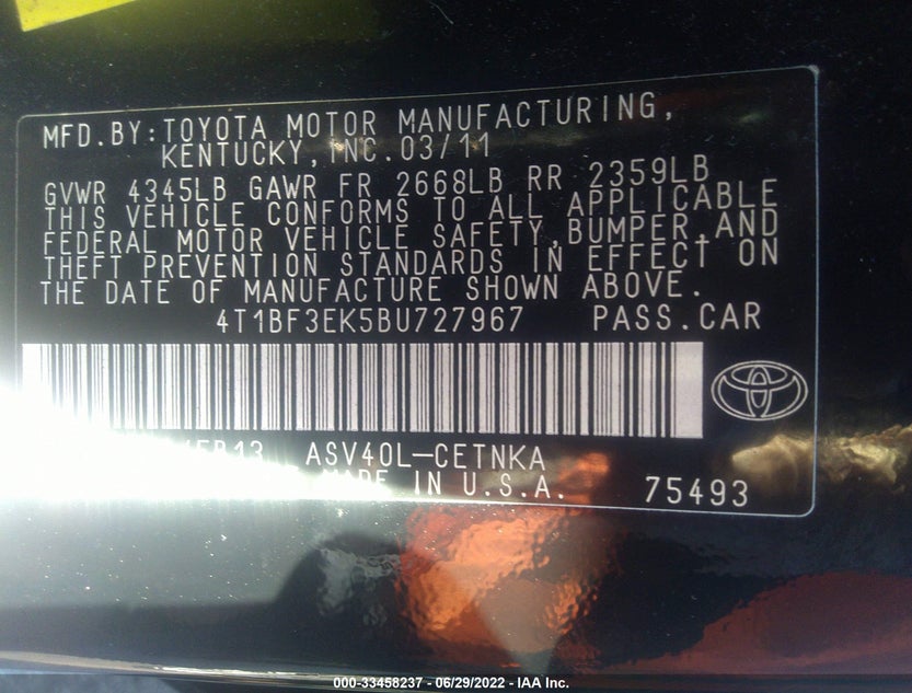 4T1BF3EK5BU727967