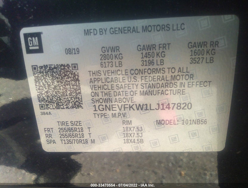 1GNEVFKW1LJ147820