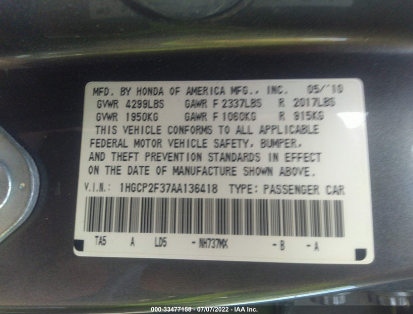 1HGCP2F37AA136418