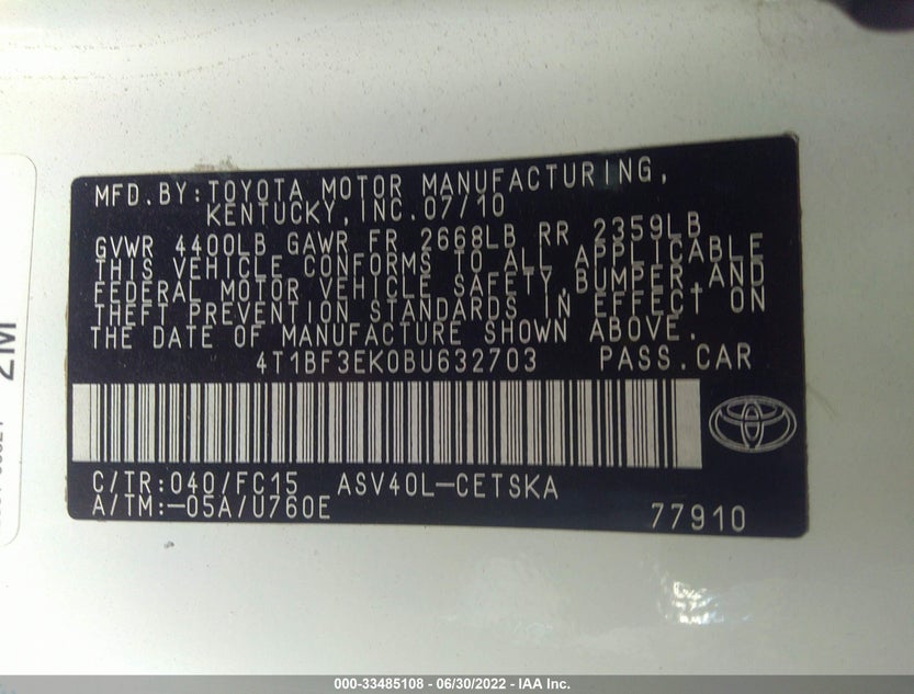 4T1BF3EK0BU632703