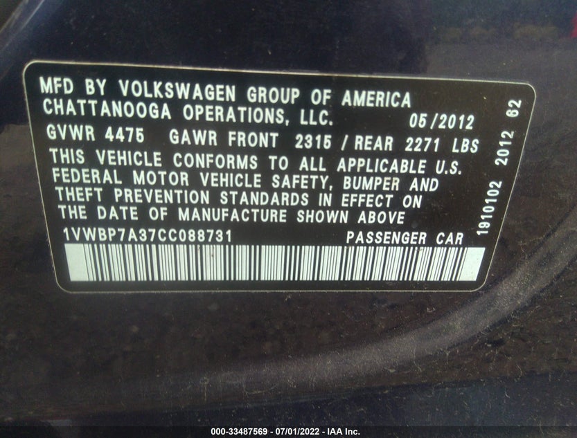 1VWBP7A37CC088731