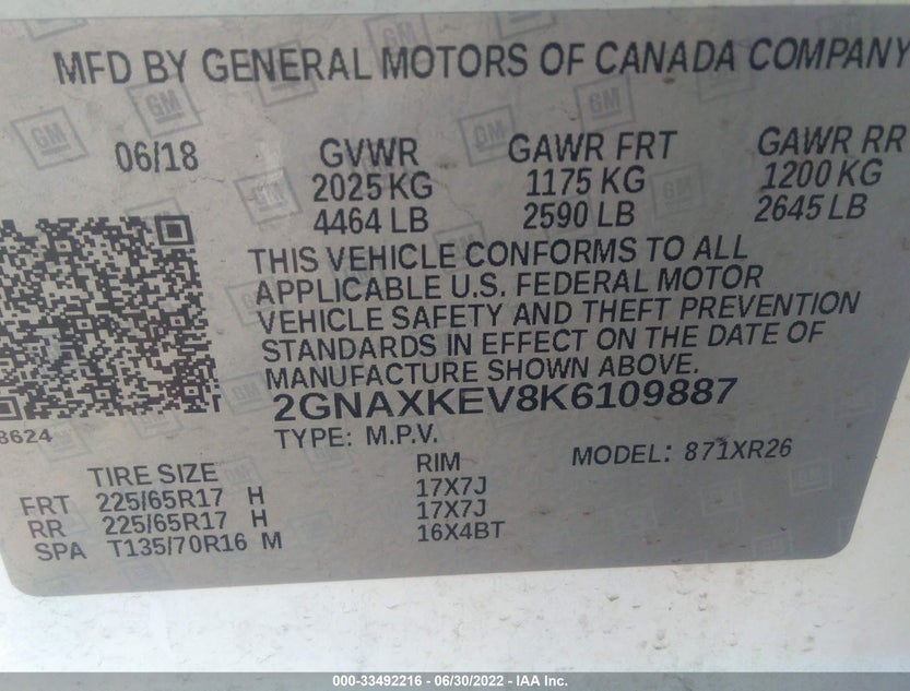 2GNAXKEV8K6109887