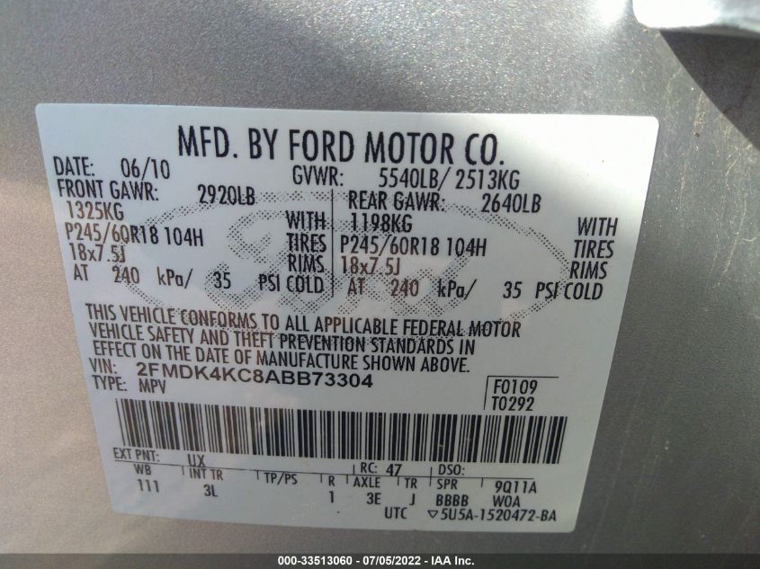 2FMDK4KC8ABB73304 2010 Ford Edge Limited