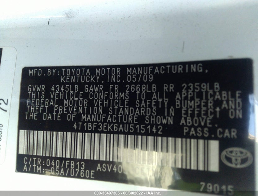 4T1BF3EK6AU515142