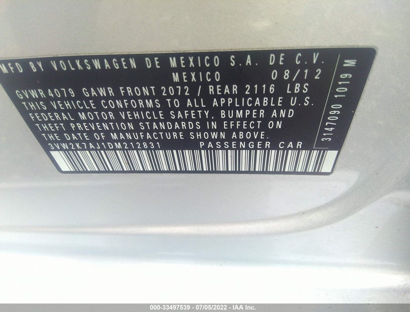 3VW2K7AJ1DM212831