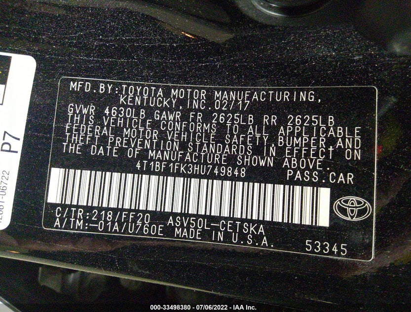 4T1BF1FK3HU749848