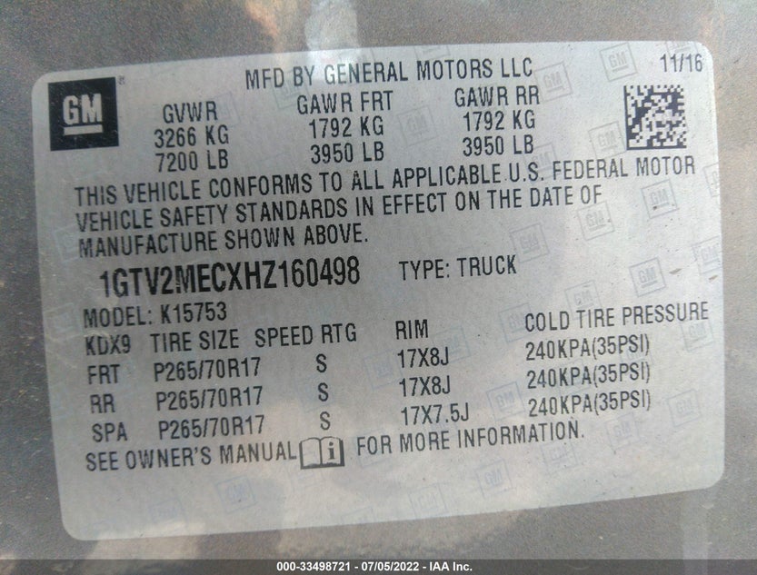 1GTV2MECXHZ160498