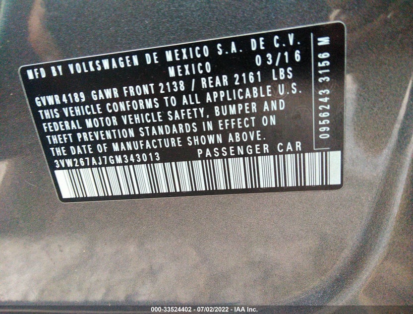 3VW267AJ7GM343013