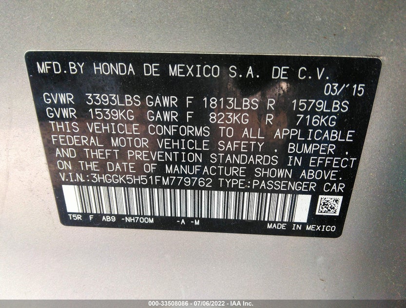 3HGGK5H51FM779762