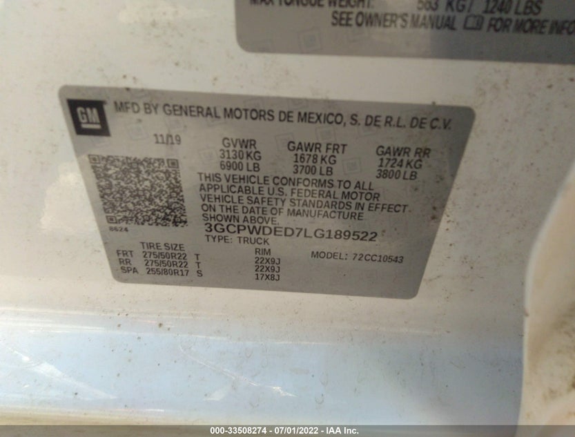 3GCPWDED7LG189522