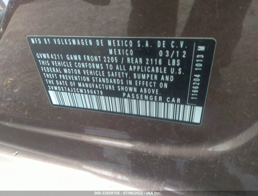 3VWDX7AJ2CM390479
