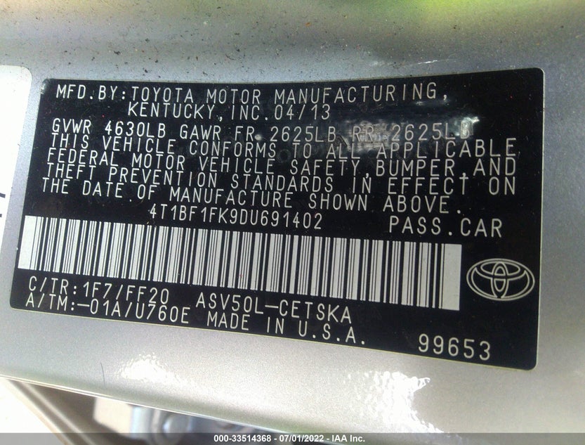 4T1BF1FK9DU691402