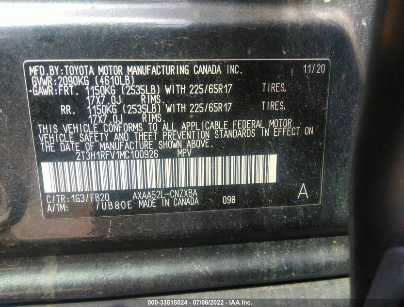 2T3H1RFV1MC100926