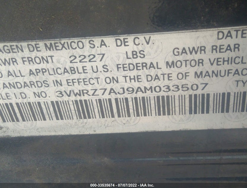 3VWRZ7AJ9AM033507