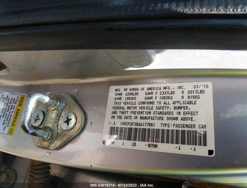 1HGCP2F39AA177861