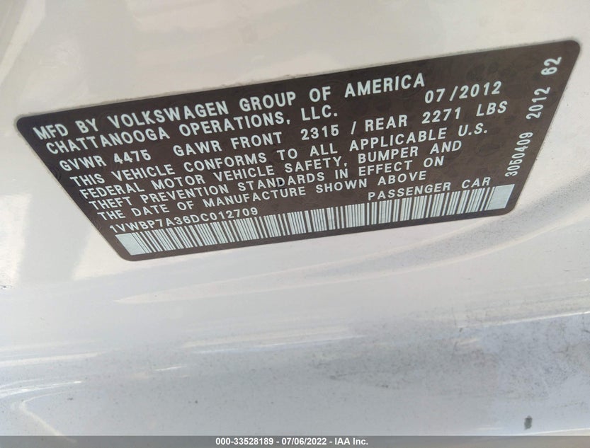 1VWBP7A36DC012709