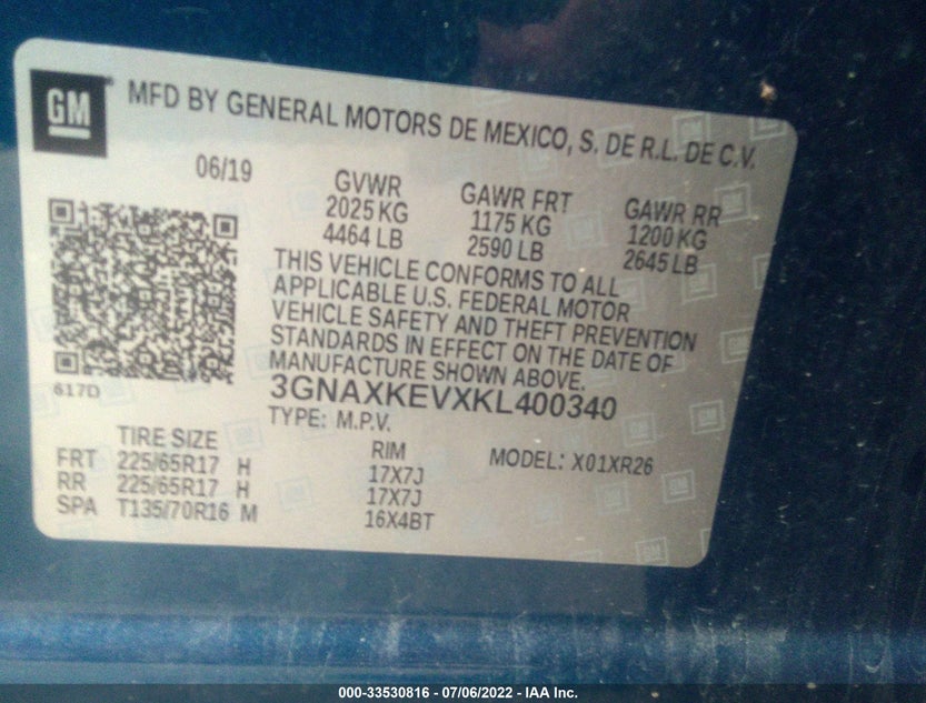3GNAXKEVXKL400340