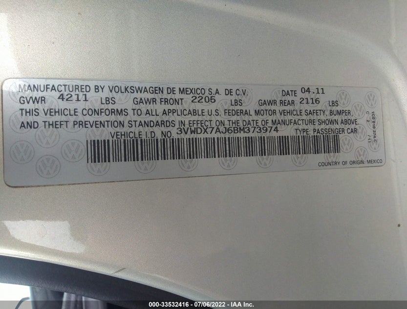 3VWDX7AJ6BM373974
