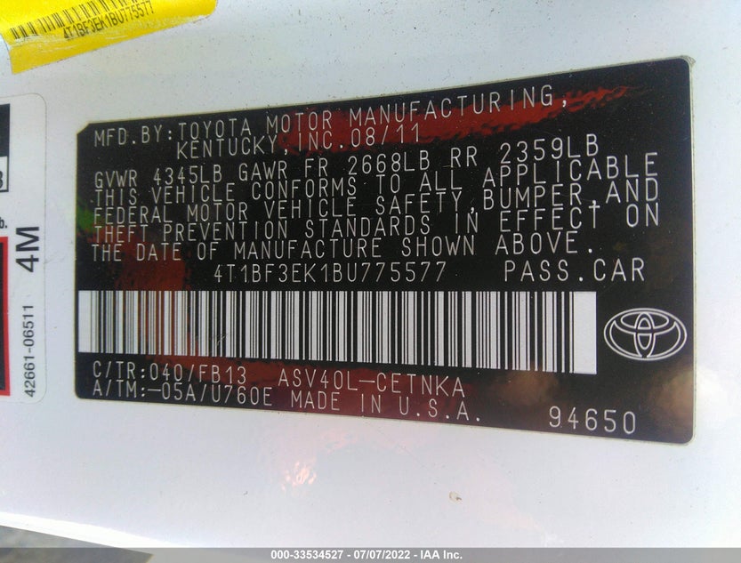 4T1BF3EK1BU775577