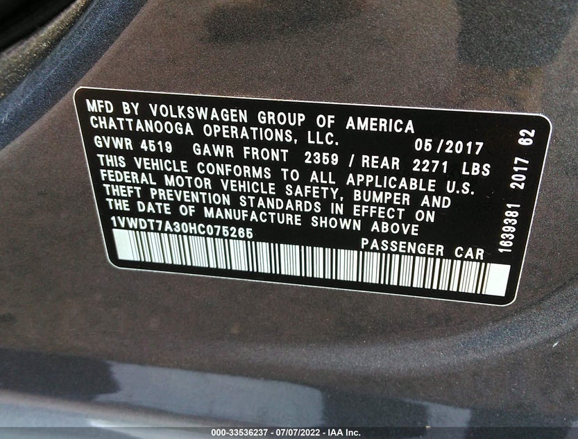 1VWDT7A30HC075265