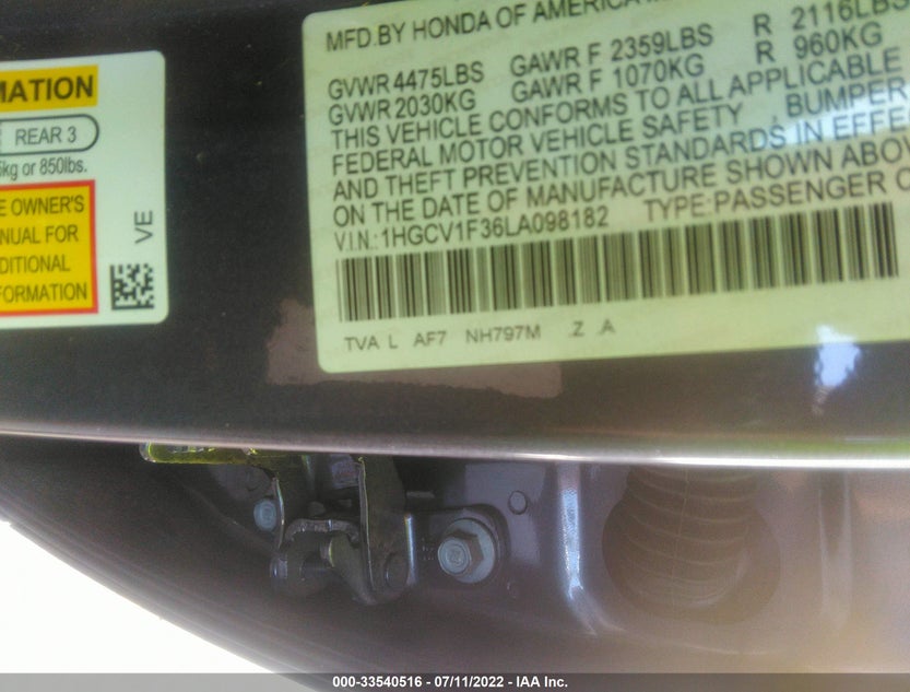 1HGCV1F36LA098182