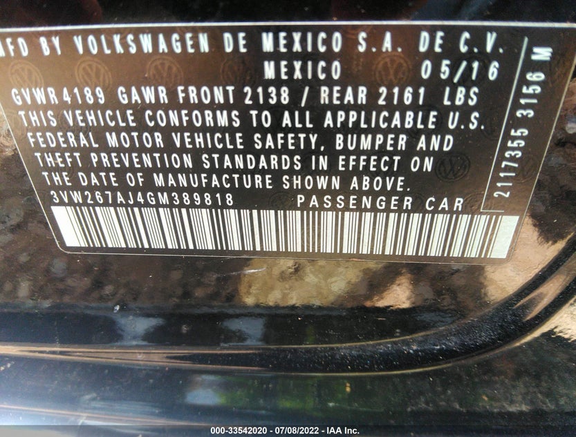 3VW267AJ4GM389818