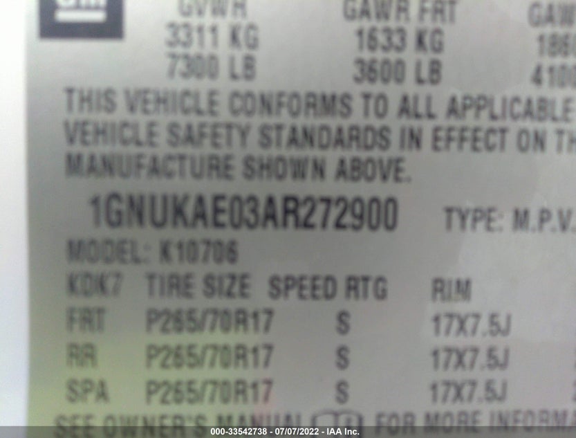 1GNUKAE03AR272900