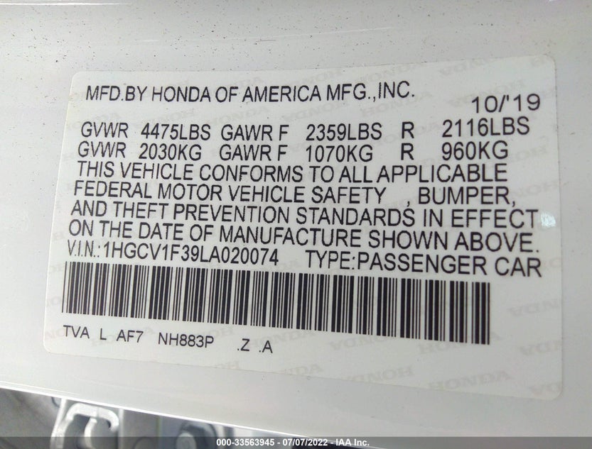 1HGCV1F39LA020074