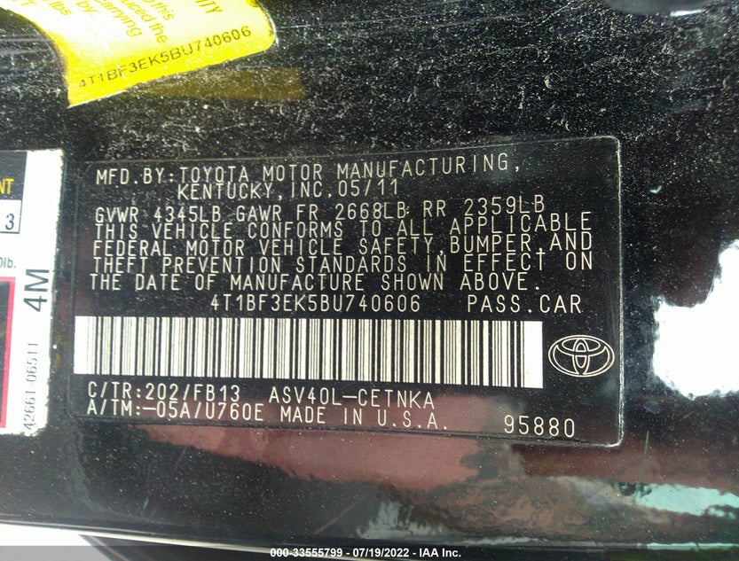 4T1BF3EK5BU740606