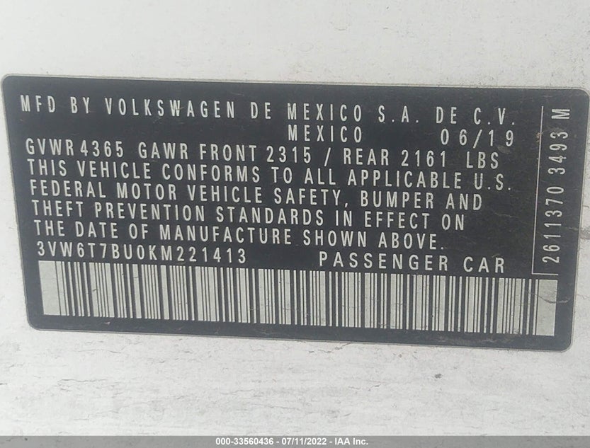 3VW6T7BU0KM221413