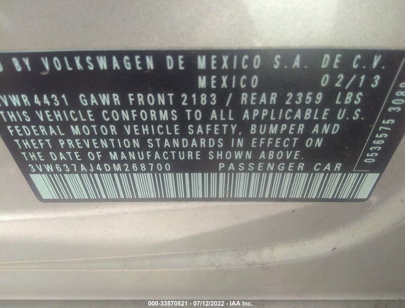 3VW637AJ4DM268700
