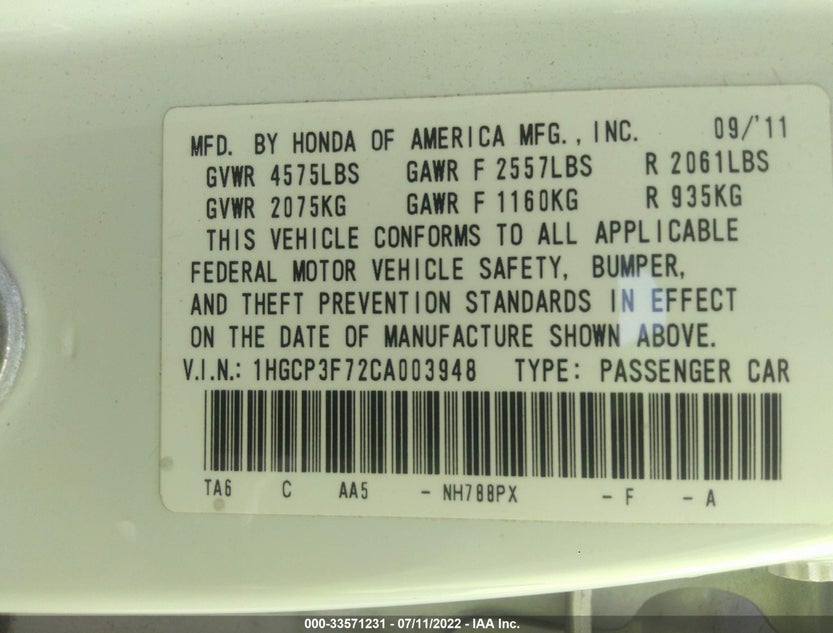 1HGCP3F72CA003948