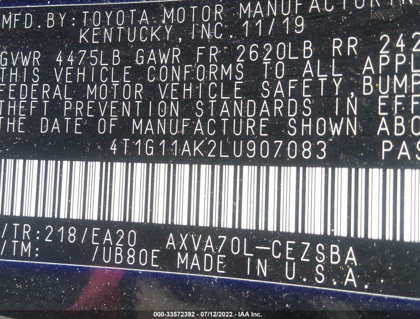 4T1G11AK2LU907083