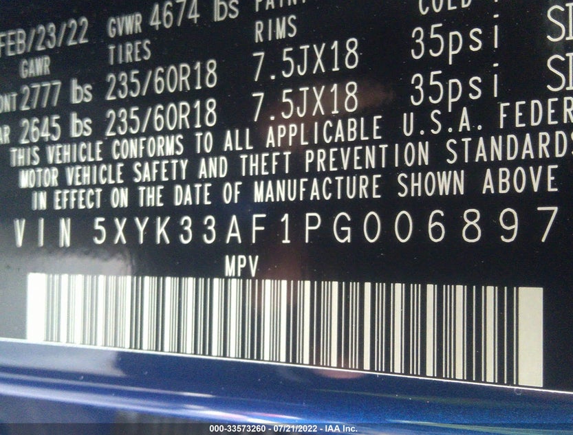 5XYK33AF1PG006897