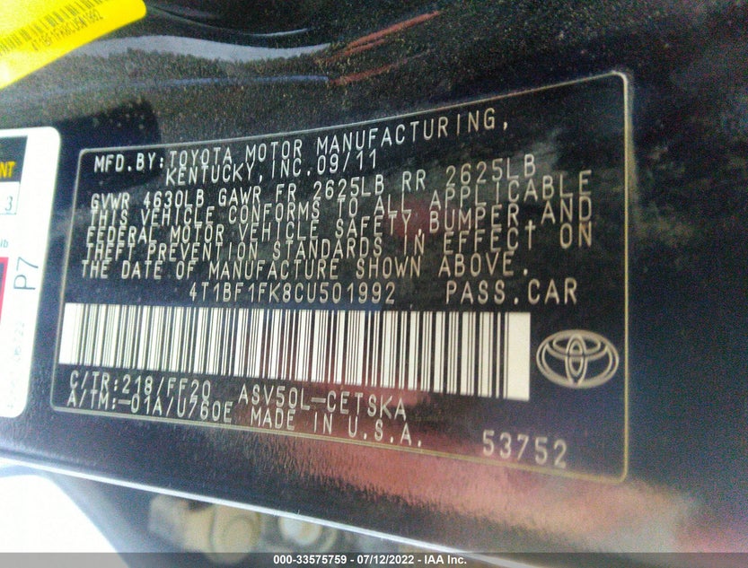 4T1BF1FK8CU501992