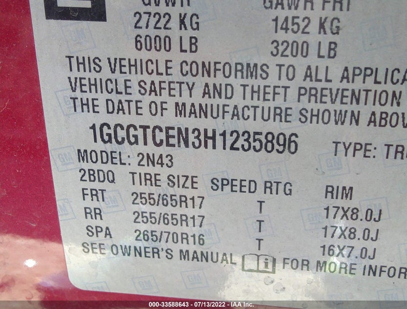 1GCGTCEN3H1235896