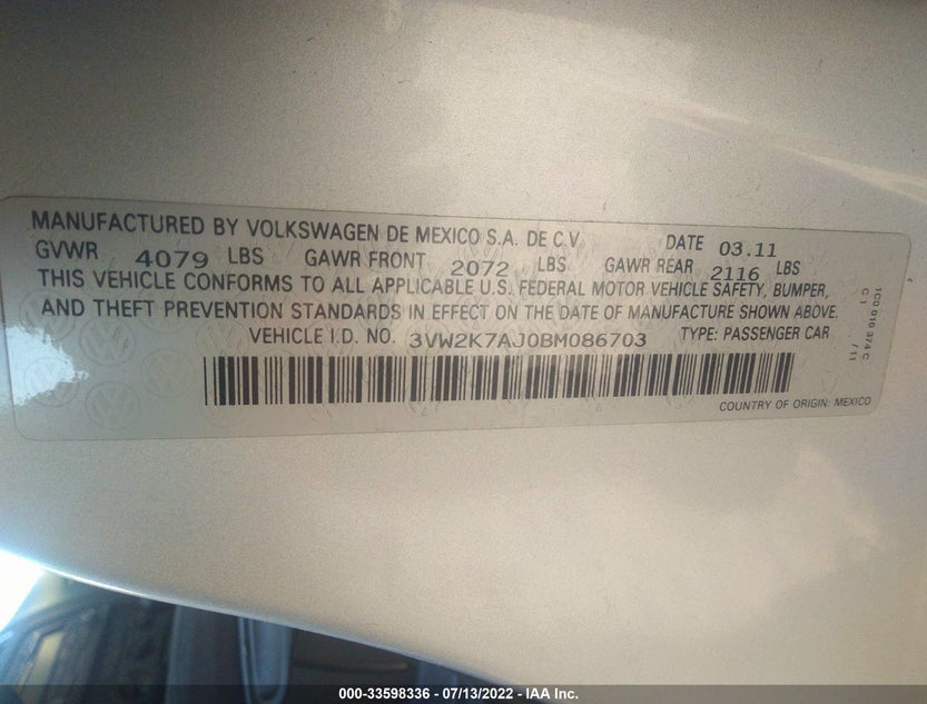 3VW2K7AJ0BM086703