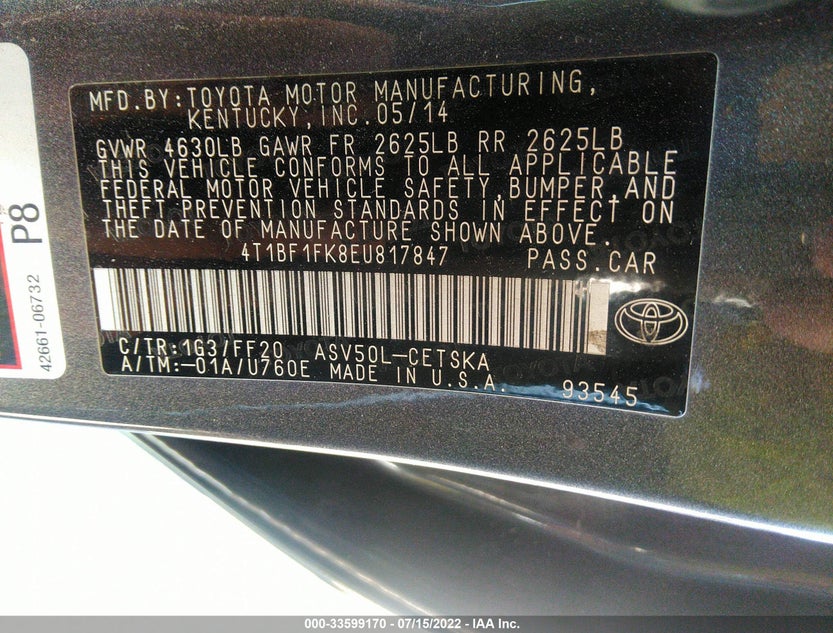 4T1BF1FK8EU817847