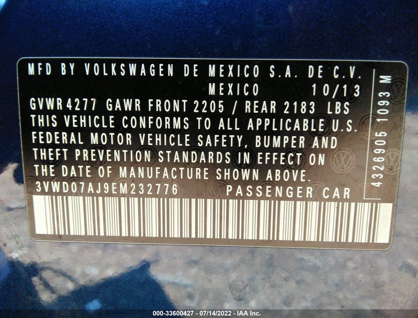 3VWD07AJ9EM232776