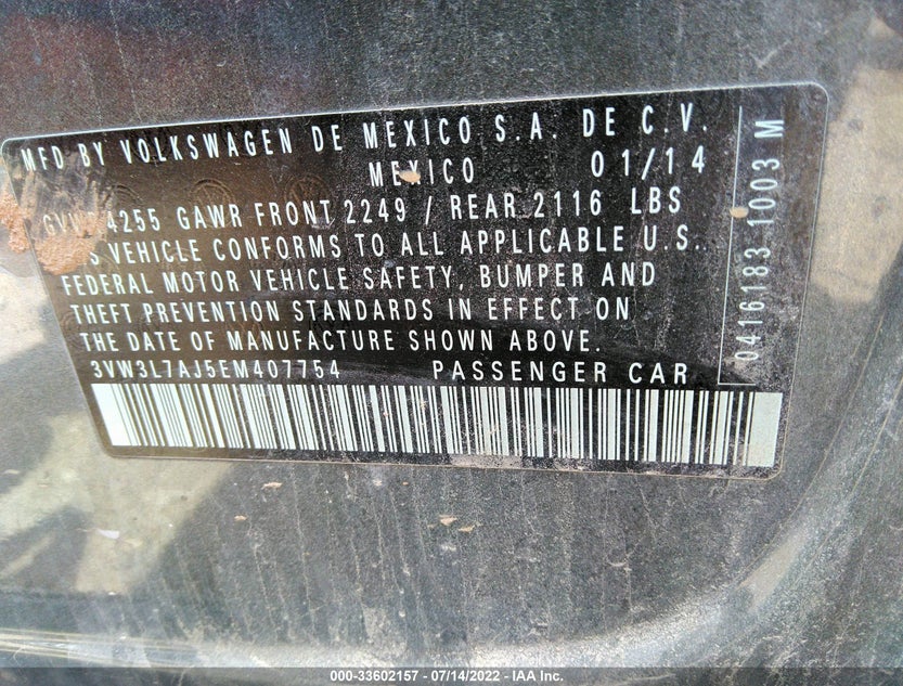 3VW3L7AJ5EM407754